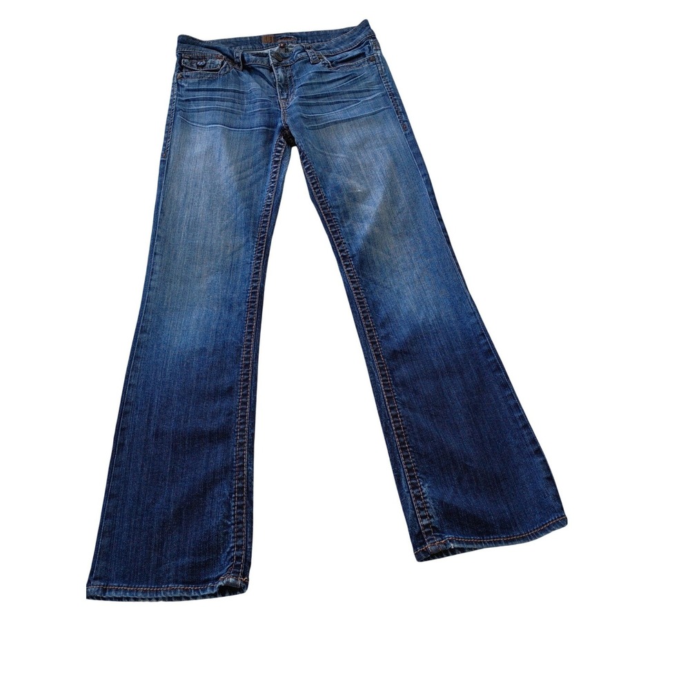 KUT from Kloth Y2K Bootcut Jeans Blue Whiskered Contrast 30x32T Flap Pocket $119